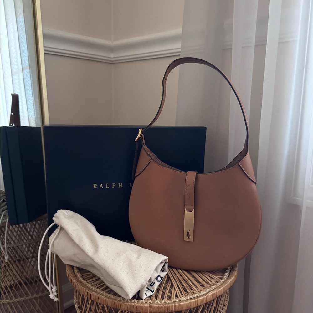 Ralph Lauren Small Polo ID Brown Leather Shoulder Bag